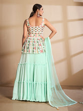 Load image into Gallery viewer, Sea Green Embroidered Georgette Semi Stitched Lehenga With Unstitched Blouse Clothsvilla
