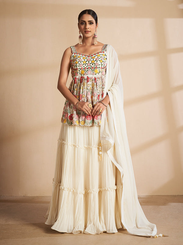 Apricot Georgette Semi Stitched Lehenga With Unstitched Blouse Clothsvilla