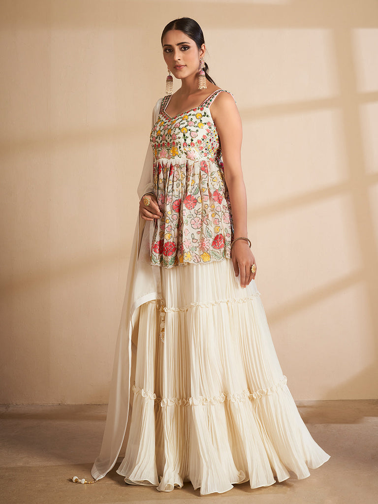 Apricot Georgette Semi Stitched Lehenga With Unstitched Blouse Clothsvilla