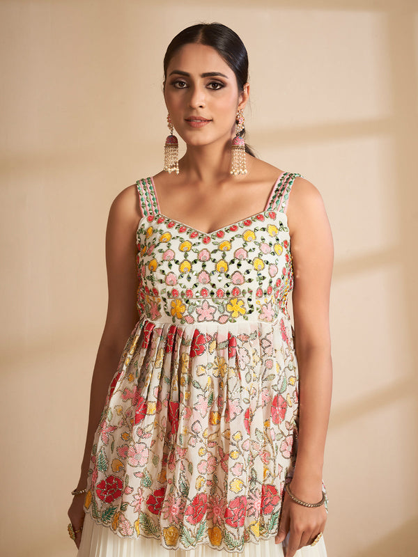 Apricot Georgette Semi Stitched Lehenga With Unstitched Blouse Clothsvilla
