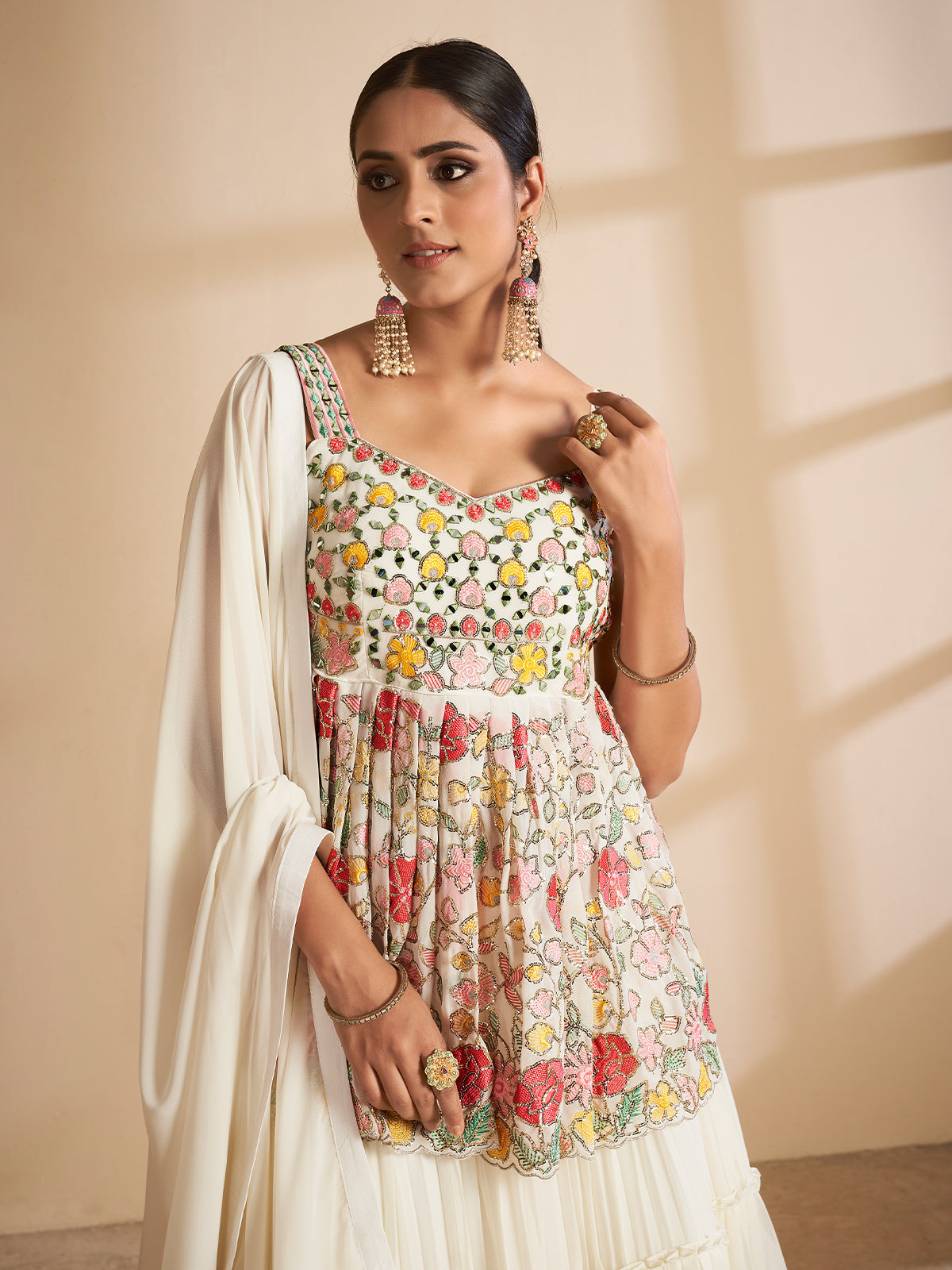 Apricot Georgette Semi Stitched Lehenga With Unstitched Blouse Clothsvilla