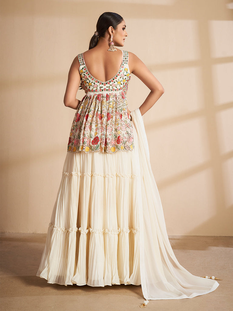 Apricot Georgette Semi Stitched Lehenga With Unstitched Blouse Clothsvilla