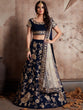 Load image into Gallery viewer, Dark Blue Embroidered Semi Stitched Lehenga With Unstitched Blouse Clothsvilla