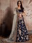 Dark Blue Embroidered Semi Stitched Lehenga With Unstitched Blouse Clothsvilla