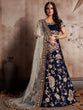 Load image into Gallery viewer, Dark Blue Embroidered Semi Stitched Lehenga With Unstitched Blouse Clothsvilla