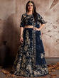 Load image into Gallery viewer, Dark Blue Embroidered Semi Stitched Lehenga With Unstitched Blouse Clothsvilla