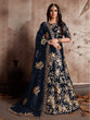 Load image into Gallery viewer, Dark Blue Embroidered Semi Stitched Lehenga With Unstitched Blouse Clothsvilla