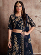 Load image into Gallery viewer, Dark Blue Embroidered Semi Stitched Lehenga With Unstitched Blouse Clothsvilla