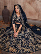 Load image into Gallery viewer, Dark Blue Embroidered Semi Stitched Lehenga With Unstitched Blouse Clothsvilla