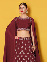 Load image into Gallery viewer, Maroon Embroidered Semi Stitched Lehenga With Unstitched Blouse Clothsvilla