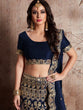 Load image into Gallery viewer, Dark Blue Embroidered Semi Stitched Lehenga With Unstitched Blouse Clothsvilla