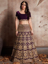 Load image into Gallery viewer, Voilet Embroidered Semi Stitched Lehenga With Unstitched Blouse Clothsvilla