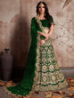 Load image into Gallery viewer, Dark Green Embroidered Semi Stitched Lehenga With Unstitched Blouse Clothsvilla