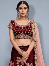 Load image into Gallery viewer, Maroon Embroidered Semi Stitched Lehenga With Unstitched Blouse Clothsvilla