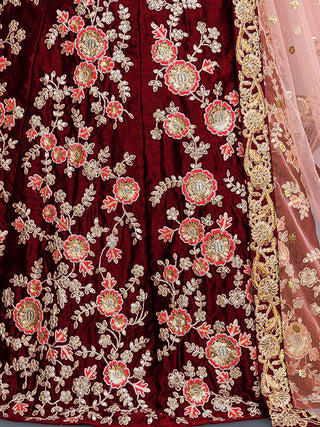 Maroon Embroidered Semi Stitched Lehenga With Unstitched Blouse Clothsvilla