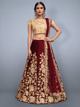 Load image into Gallery viewer, Maroon Embroidered Semi Stitched Lehenga With Unstitched Blouse Clothsvilla