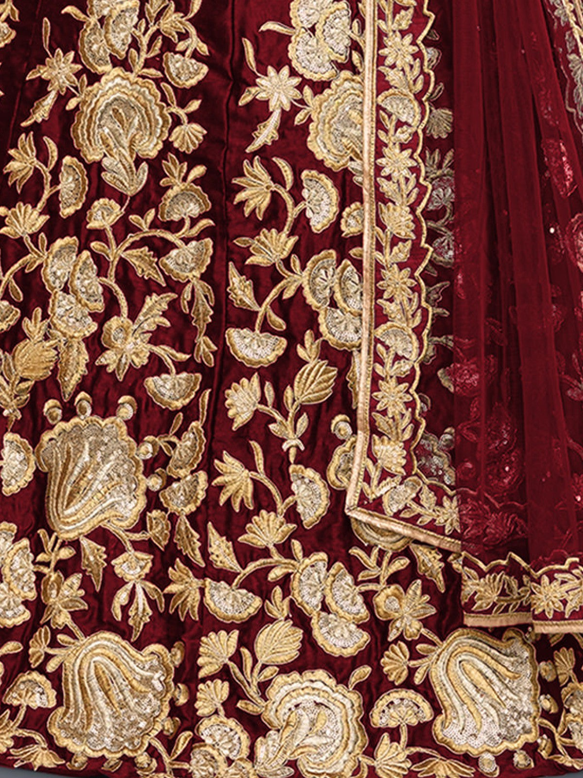 Maroon Embroidered Semi Stitched Lehenga With Unstitched Blouse Clothsvilla
