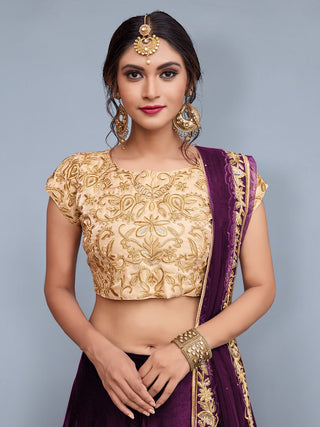 Voilet Embroidered Semi Stitched Lehenga With Unstitched Blouse Clothsvilla