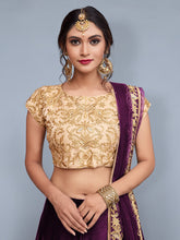 Load image into Gallery viewer, Voilet Embroidered Semi Stitched Lehenga With Unstitched Blouse Clothsvilla