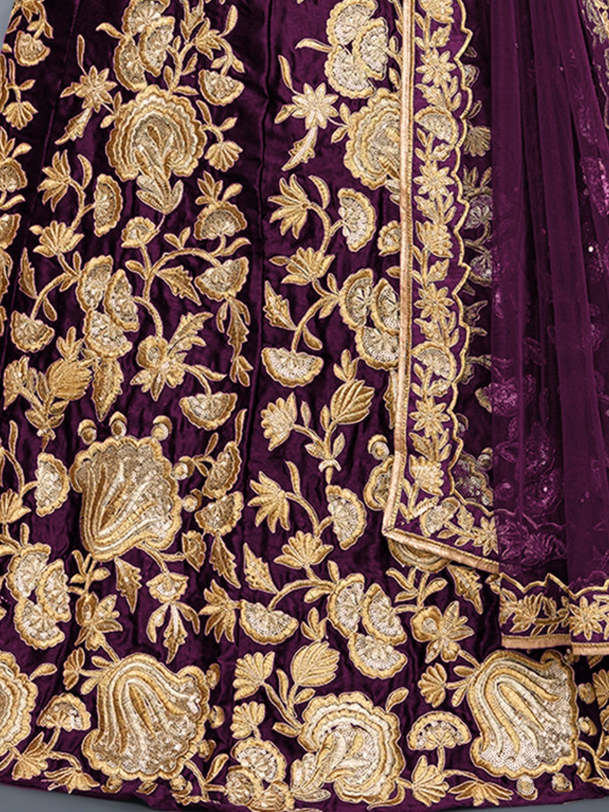 Voilet Embroidered Semi Stitched Lehenga With Unstitched Blouse Clothsvilla