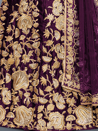 Voilet Embroidered Semi Stitched Lehenga With Unstitched Blouse Clothsvilla
