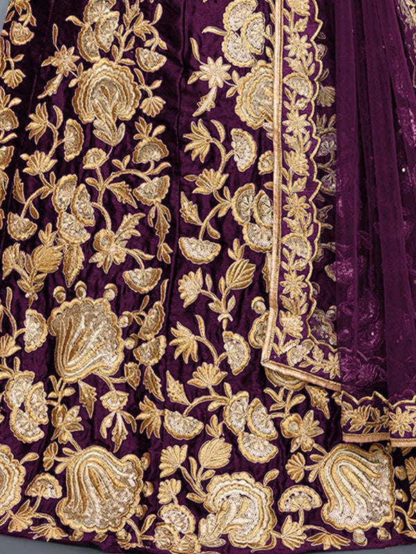 Voilet Embroidered Semi Stitched Lehenga With Unstitched Blouse Clothsvilla