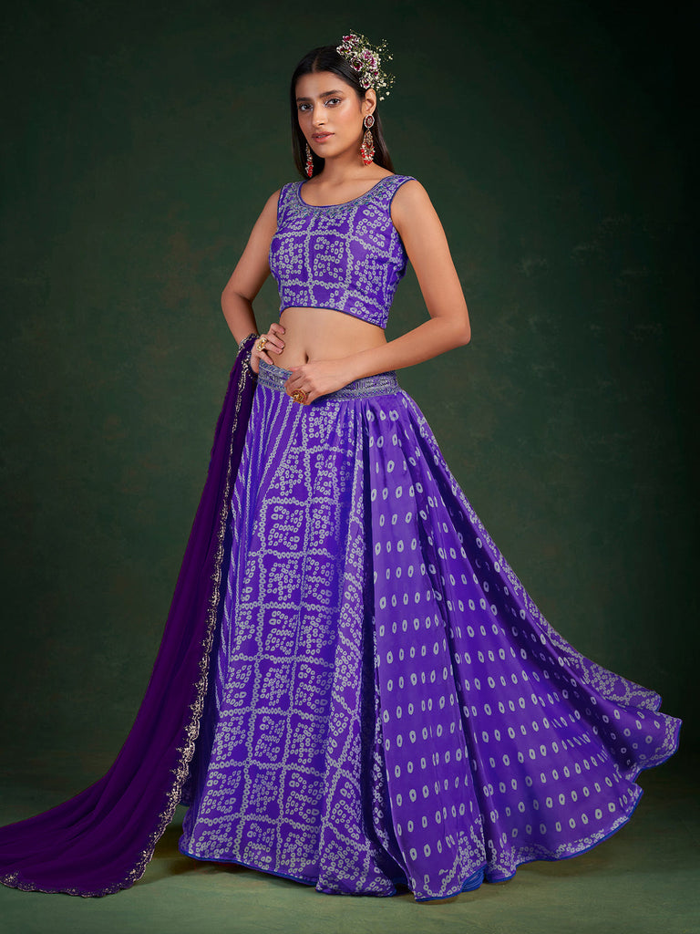 Purple Chinon Printed Semi Stitched Lehenga Choli Clothsvilla