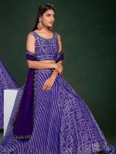Load image into Gallery viewer, Purple Chinon Printed Semi Stitched Lehenga Choli Clothsvilla
