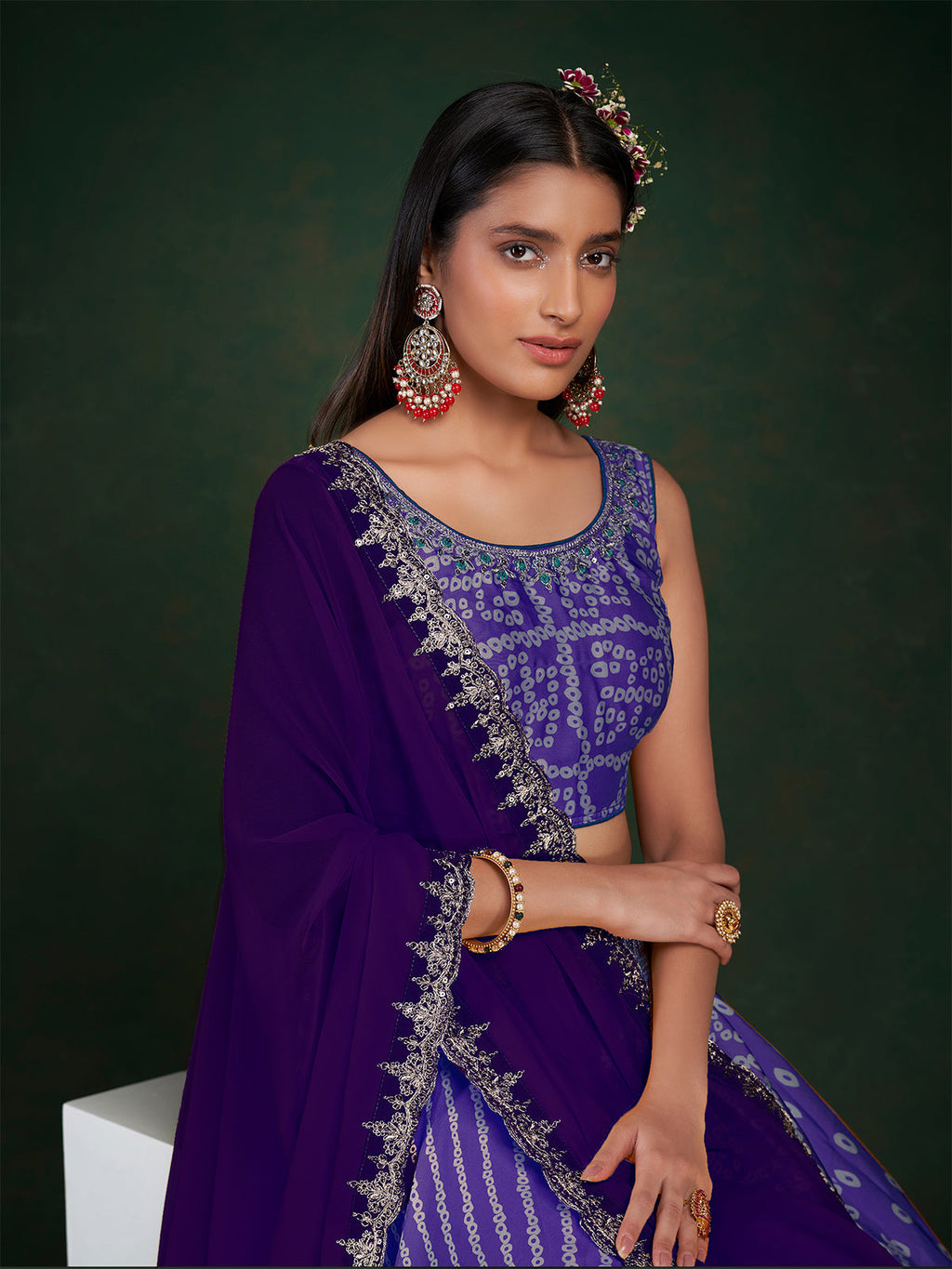 Purple Chinon Printed Semi Stitched Lehenga Choli Clothsvilla