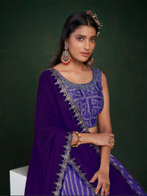 Load image into Gallery viewer, Purple Chinon Printed Semi Stitched Lehenga Choli Clothsvilla