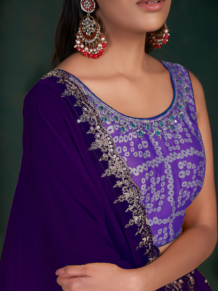 Purple Chinon Printed Semi Stitched Lehenga Choli Clothsvilla