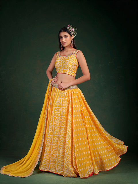 Yellow Embroidered Festive Semi Stitched Lehenga With  Unstitched Blouse Clothsvilla Main image