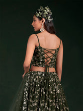 Load image into Gallery viewer, Dark Green Embroidered Bridal Semi Stitched Lehenga With  Unstitched Blouse Clothsvilla
