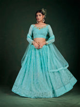 Load image into Gallery viewer, Blue Embroidered Festive Semi Stitched Lehenga With  Unstitched Blouse Clothsvilla