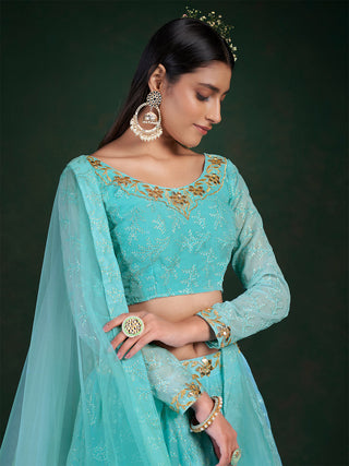 Blue Embroidered Festive Semi Stitched Lehenga With  Unstitched Blouse Clothsvilla