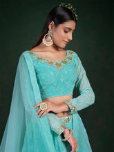 Load image into Gallery viewer, Blue Embroidered Festive Semi Stitched Lehenga With  Unstitched Blouse Clothsvilla