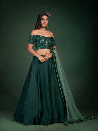 Dark Green Embroidered Festive Semi Stitched Lehenga With  Unstitched Blouse Clothsvilla