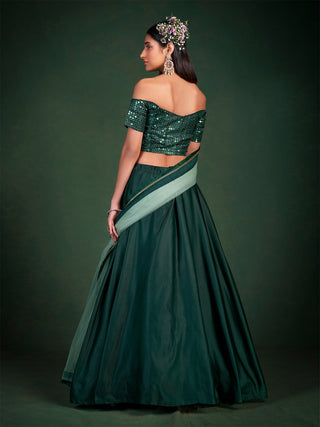 Dark Green Embroidered Festive Semi Stitched Lehenga With  Unstitched Blouse Clothsvilla
