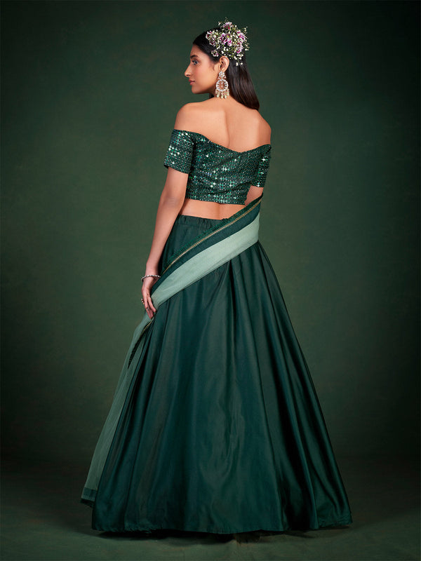 Dark Green Embroidered Festive Semi Stitched Lehenga With  Unstitched Blouse Clothsvilla