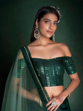 Load image into Gallery viewer, Dark Green Embroidered Festive Semi Stitched Lehenga With  Unstitched Blouse Clothsvilla