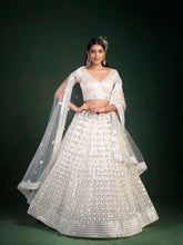 Load image into Gallery viewer, White Embroidered Festive Semi Stitched Lehenga With  Unstitched Blouse Clothsvilla