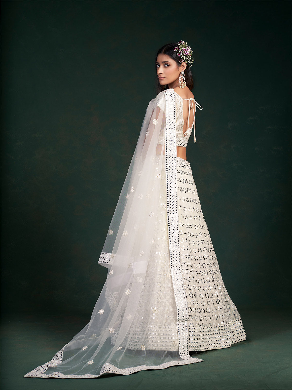 White Embroidered Festive Semi Stitched Lehenga With  Unstitched Blouse Secondary image