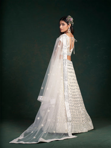 White Embroidered Festive Semi Stitched Lehenga With  Unstitched Blouse Clothsvilla