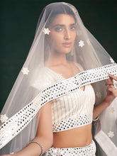 Load image into Gallery viewer, White Embroidered Festive Semi Stitched Lehenga With  Unstitched Blouse Clothsvilla