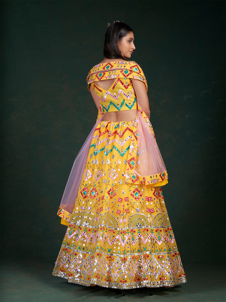 Yellow Embroidered Bridal Semi Stitched Lehenga With  Unstitched Blouse Clothsvilla