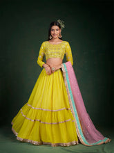 Load image into Gallery viewer, Lime Embroidered Festive Semi Stitched Lehenga With  Unstitched Blouse Clothsvilla
