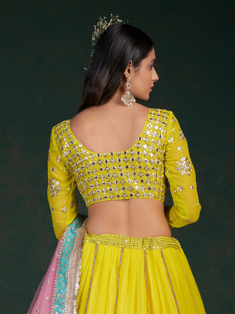 Lime Embroidered Festive Semi Stitched Lehenga With  Unstitched Blouse Clothsvilla