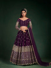 Load image into Gallery viewer, Violet Embroidered Bridal Semi Stitched Lehenga With  Unstitched Blouse Clothsvilla