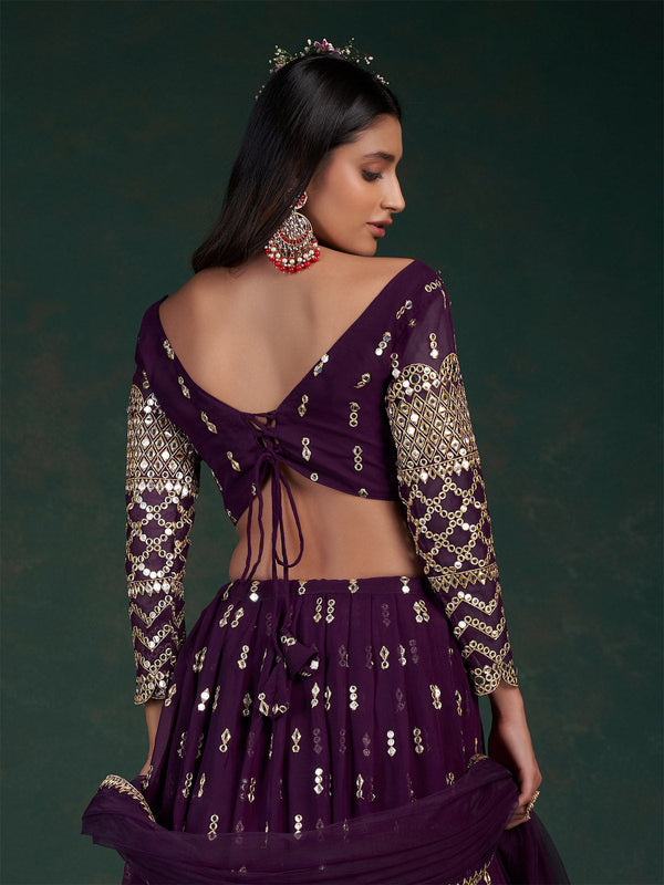 Violet Embroidered Bridal Semi Stitched Lehenga With  Unstitched Blouse Clothsvilla
