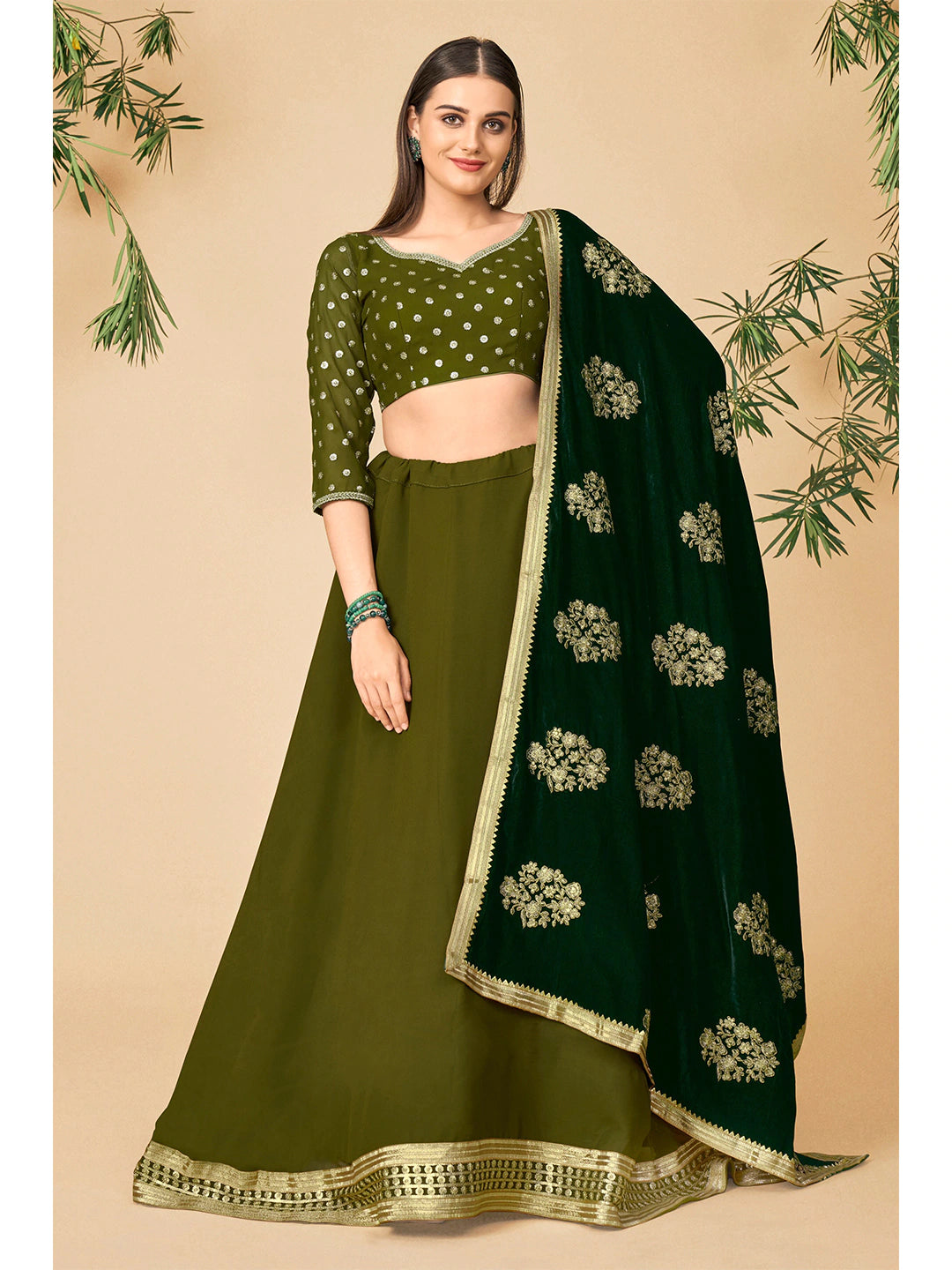 Aamira Lehenga Choli in Mehndi Green Color with Dupatta ClothsVilla Main image
